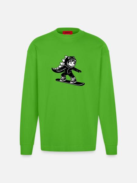 Snowboard Dragon Boy - Heavyweight Oversized Organic Longsleeve Shirt Made in EU - Apple Neon