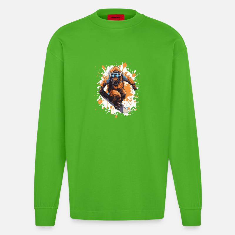 Bison Snowboard - Heavyweight Oversized Organic Langarmshirt Made in EU - Apple Neon