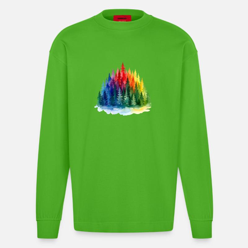 Regenbogenwald Silhouette Rainbow forest - Heavyweight Oversized Organic Langarmshirt Made in EU - Apple Neon