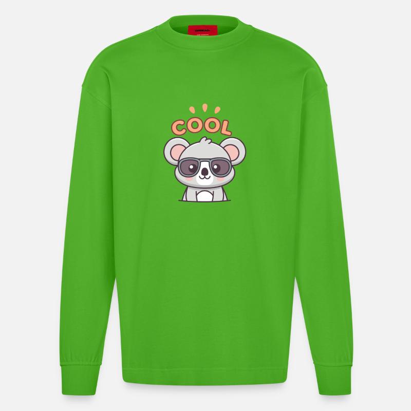 Koala Cool mit dunkler Brille - Heavyweight Oversized Organic Langarmshirt Made in EU - Apple Neon