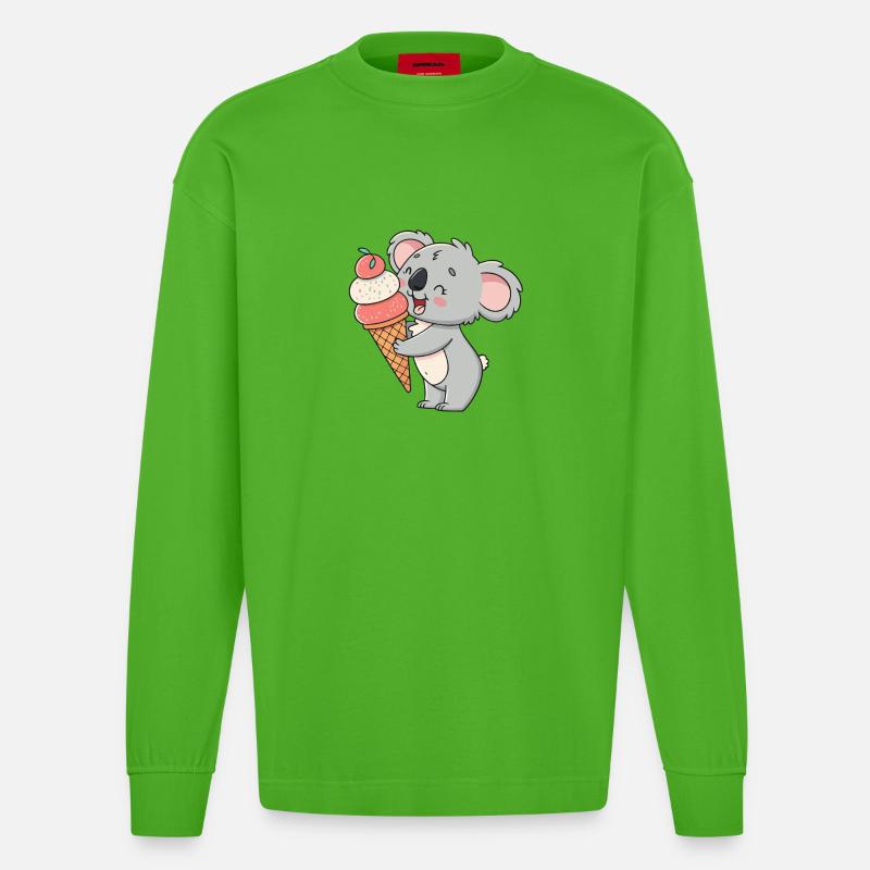 Gourmet-Koala und Eiscreme - Heavyweight Oversized Organic Langarmshirt Made in EU - Apple Neon