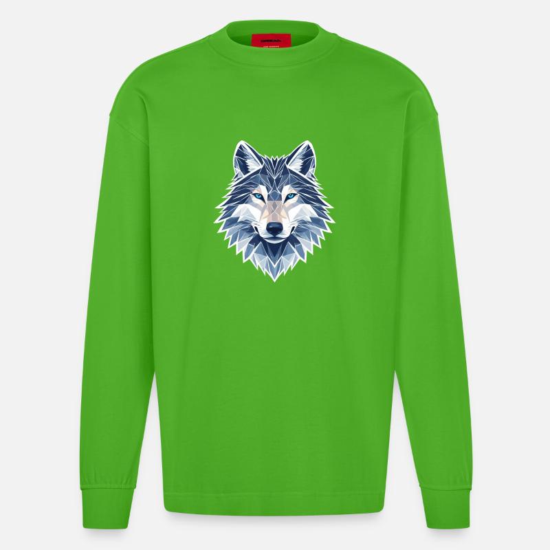 Geometrischer Wolf - Moderner Geometrischer Wolf  - Heavyweight Oversized Organic Langarmshirt Made in EU - Apple Neon