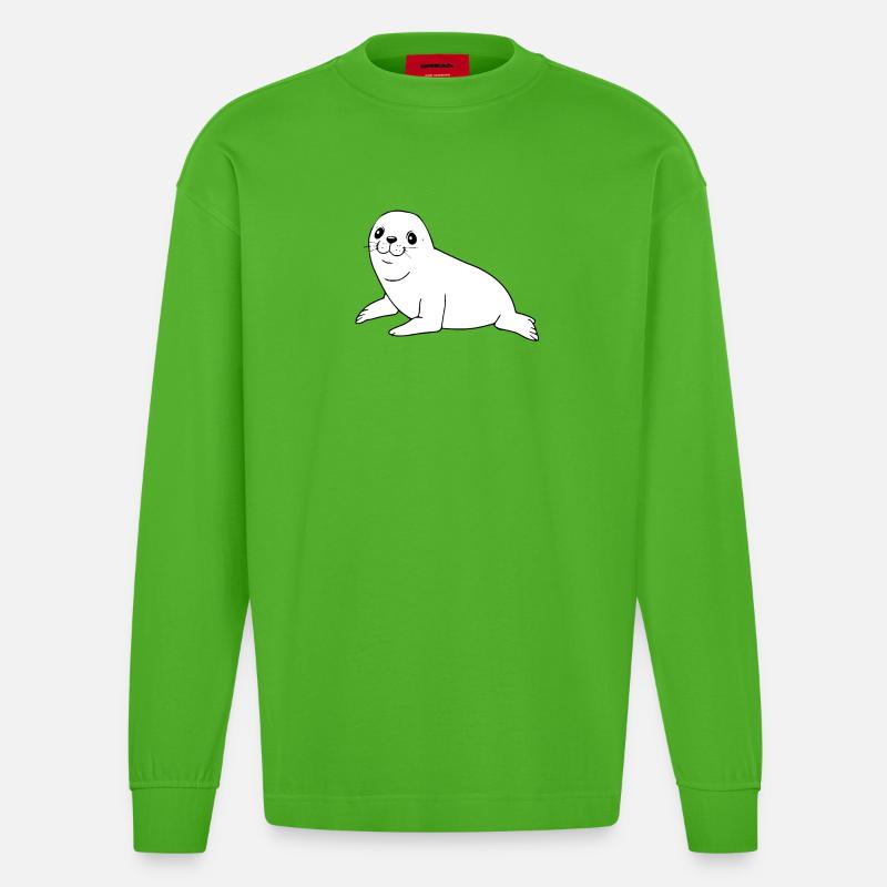 Robbe Seehund Robben Seehunde - Heavyweight Oversized Organic Langarmshirt Made in EU - Apple Neon
