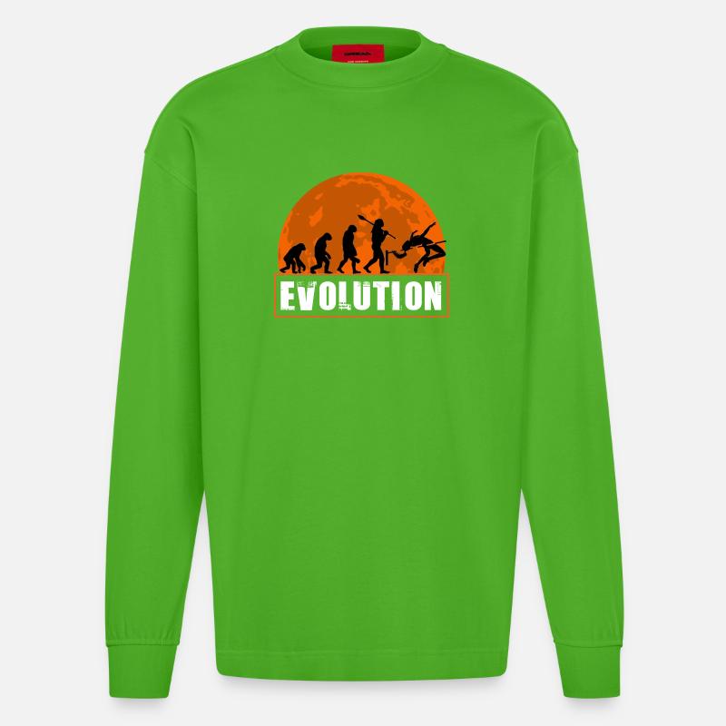 High Jumping Evolution Retro Athlete Silhouette - Heavyweight Oversized Organic Langarmshirt Made in EU - Apple Neon