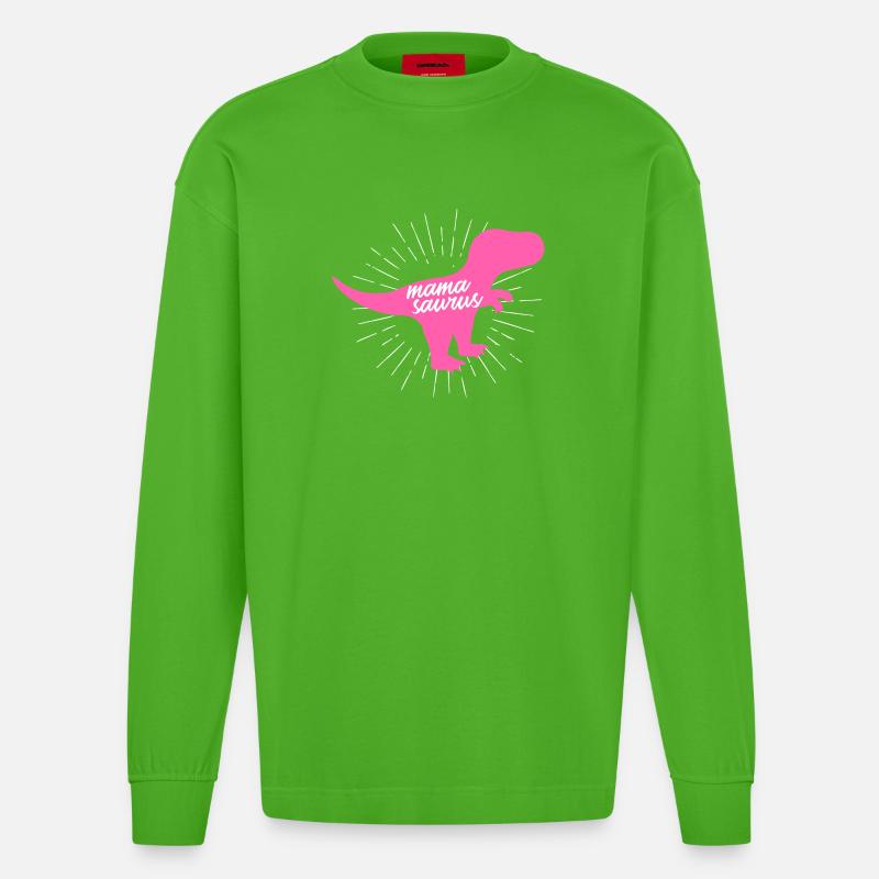 Mamasaurus T-Rex Dinosaurier Pink Silhouette Geschenk - Heavyweight Oversized Organic Langarmshirt Made in EU - Apple Neon