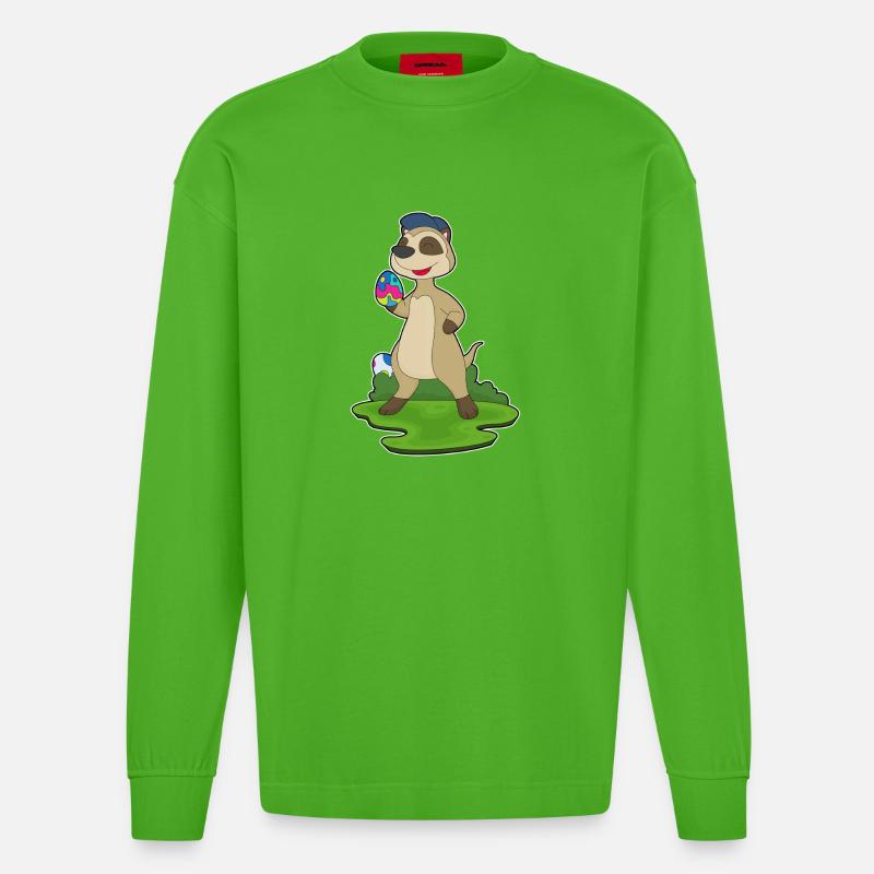 Meerkat Easter Easter Eggs - Heavyweight Oversized Organic Longsleeve Shirt Made in EU - Apple Neon