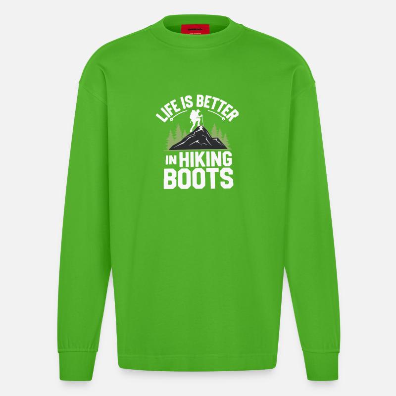 Das Leben ist besser in Wanderschuhen - Heavyweight Oversized Organic Langarmshirt Made in EU - Apple Neon