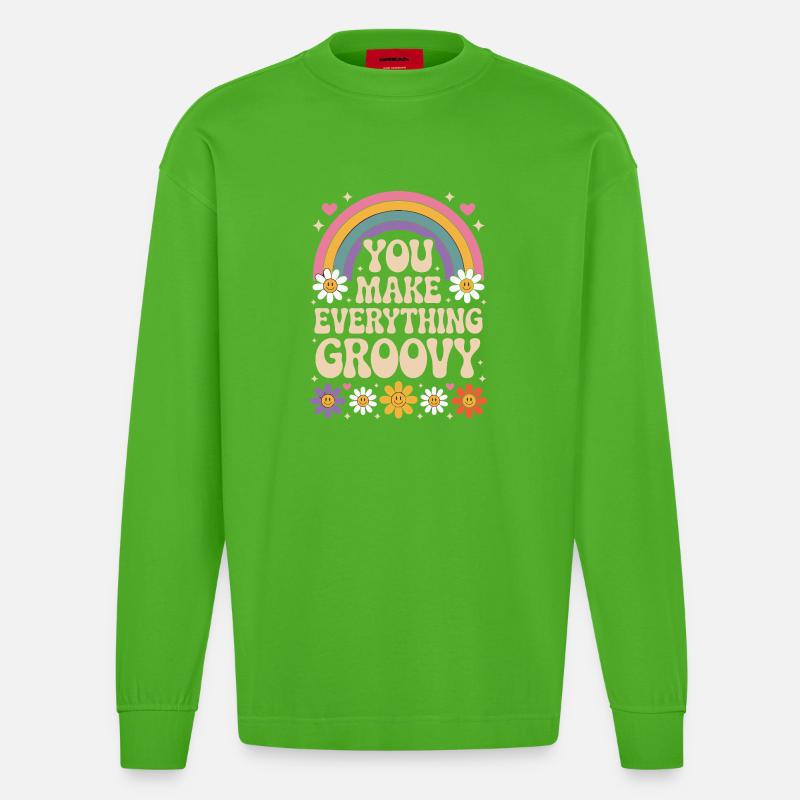 You Make Everything Groovy - Retro Rainbow - Heavyweight Oversized Organic Langarmshirt Made in EU - Apple Neon