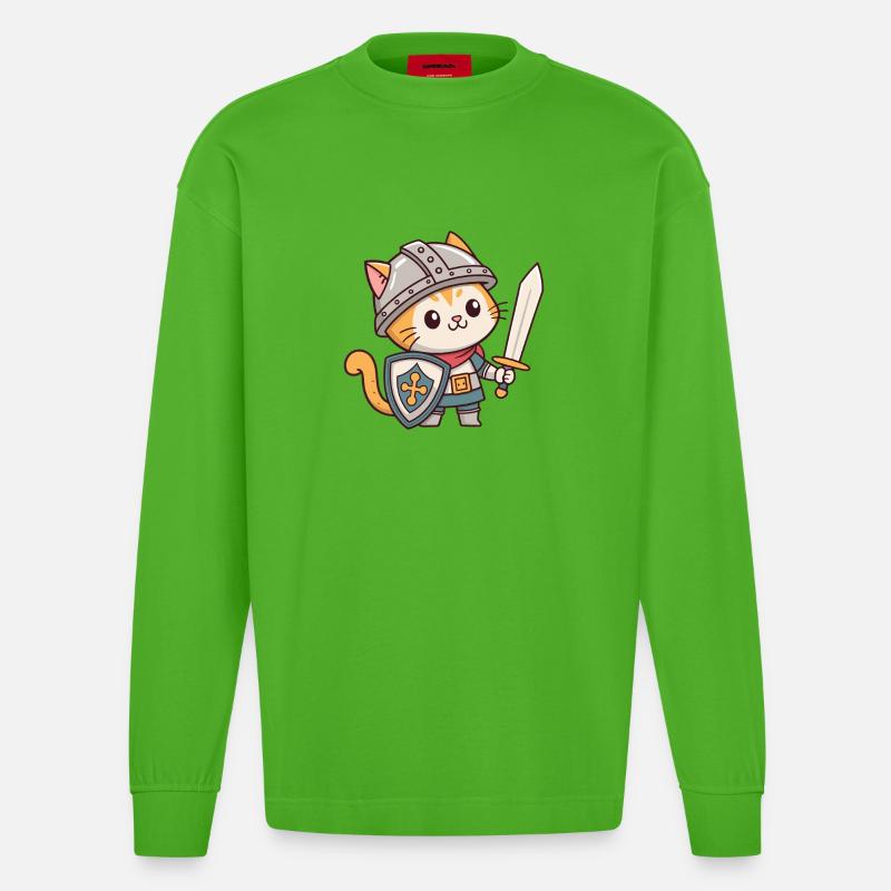 Ritterkatze in Rüstung - Heavyweight Oversized Organic Langarmshirt Made in EU - Apple Neon