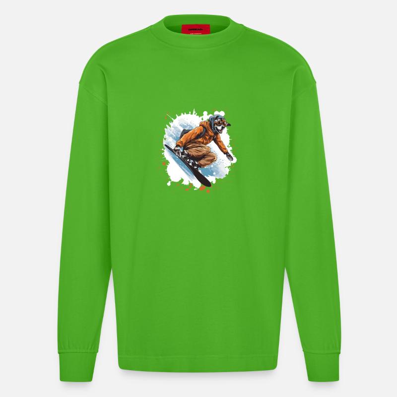 Greyhound Hund Snowboard - Heavyweight Oversized Organic Langarmshirt Made in EU - Apple Neon