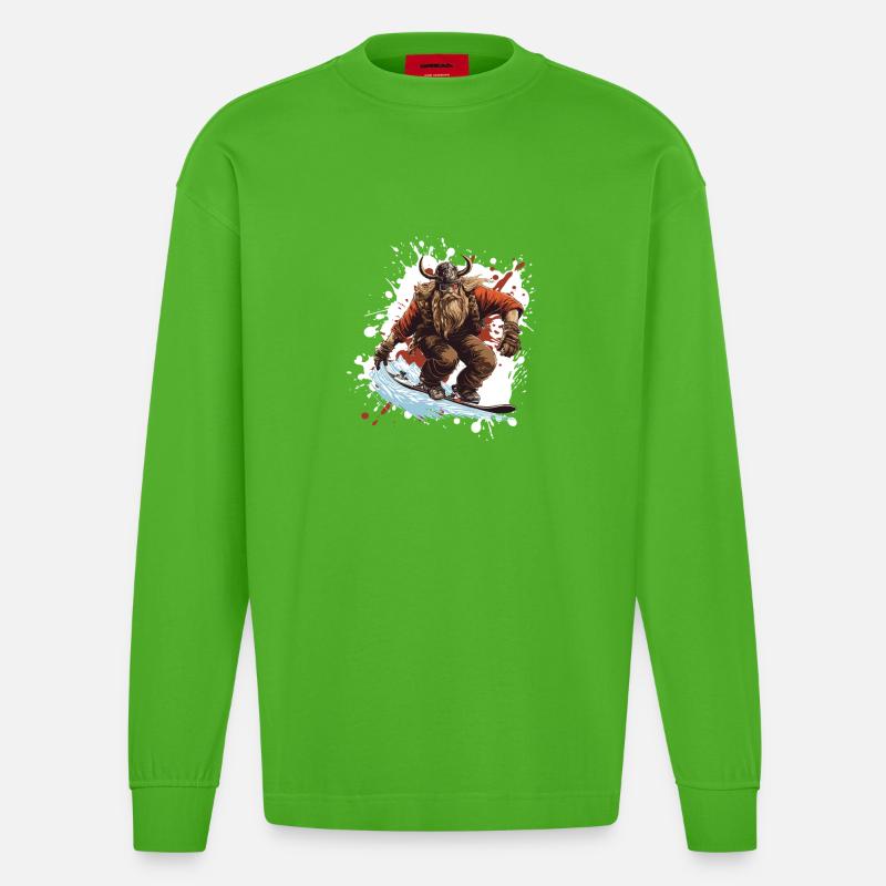 Wikinger Snowboard - Heavyweight Oversized Organic Langarmshirt Made in EU - Apple Neon