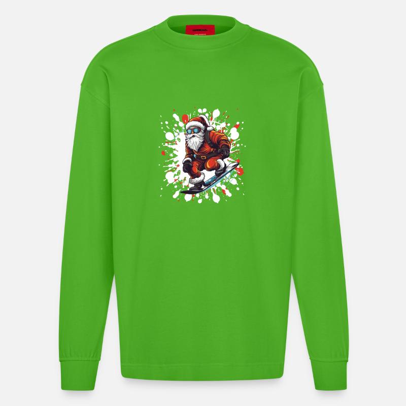 Weihnachtsmann Snowboard - Heavyweight Oversized Organic Langarmshirt Made in EU - Apple Neon