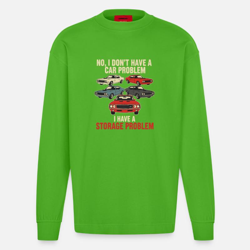 Storage Problem Car Meme Tee - Heavyweight Oversized Organic Langarmshirt Made in EU - Apple Neon