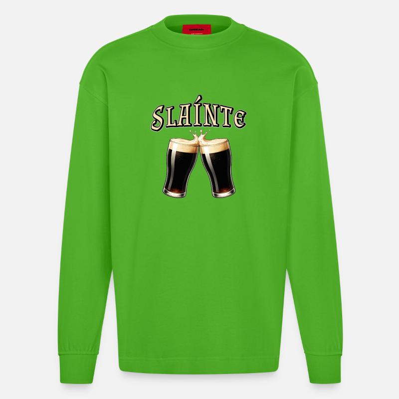 Sláinte - Irischer Trinkspruch mit Bier - Heavyweight Oversized Organic Langarmshirt Made in EU - Apple Neon