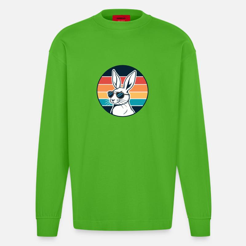 Sunny Retro Bunny mit Brille - Heavyweight Oversized Organic Langarmshirt Made in EU - Apple Neon