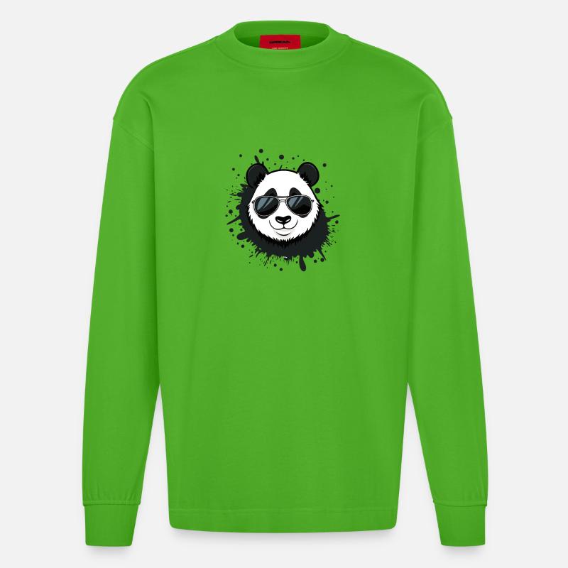 Panda-Brille spritzt - Heavyweight Oversized Organic Langarmshirt Made in EU - Apple Neon