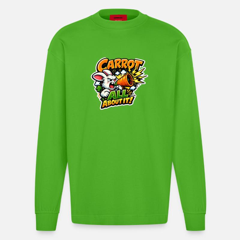 Lapin Mégaphone Carotte – Style Comic - Manches longues bio épais oversize fabriqué en UE - Apple Neon