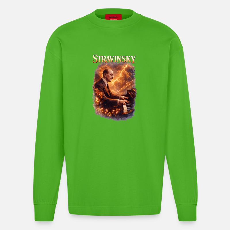 Stravinsky Klavierfeuer - Heavyweight Oversized Organic Langarmshirt Made in EU - Apple Neon