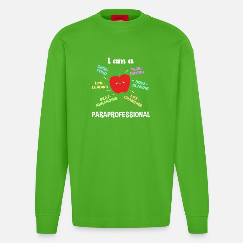 Lehrerassistent Paraprofessional Paraeducator - Heavyweight Oversized Organic Langarmshirt Made in EU - Apple Neon