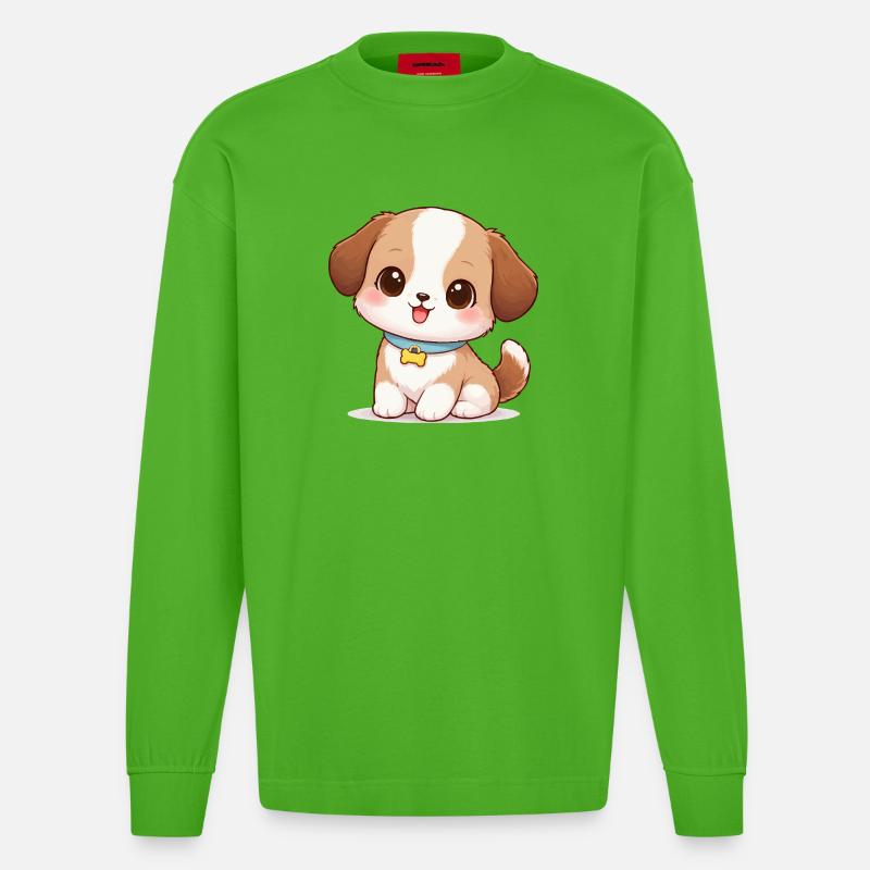 Hund Süß Comic - Heavyweight Oversized Organic Langarmshirt Made in EU - Apple Neon