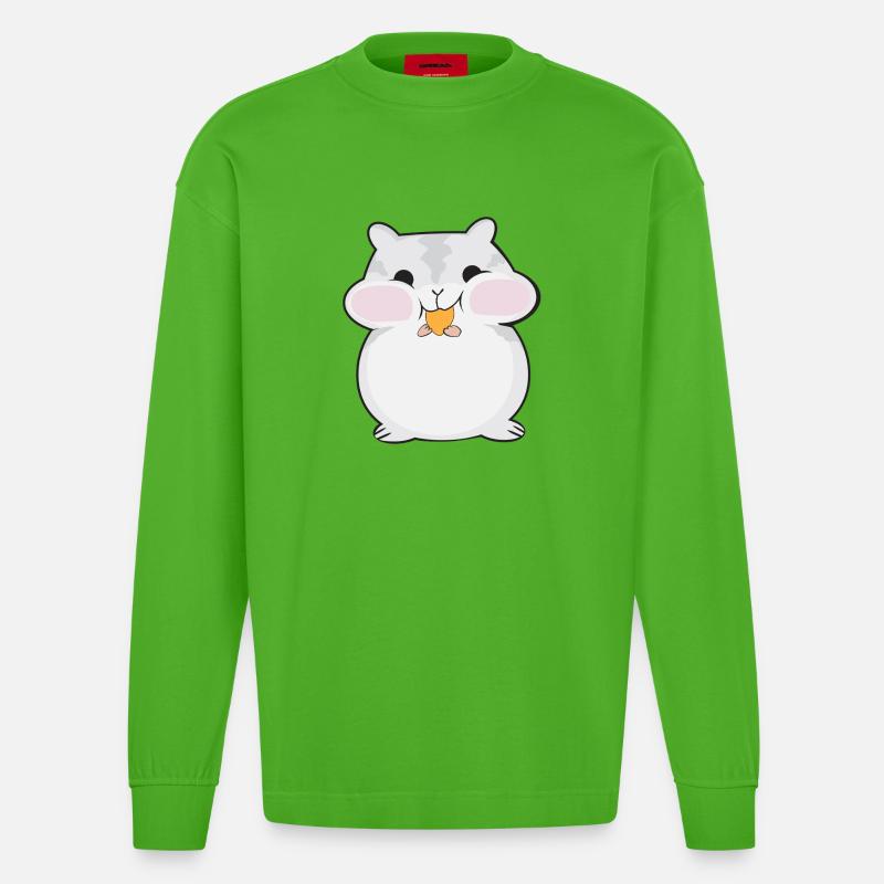 Dessin animé de hamster dodu mignon - Manches longues bio épais oversize fabriqué en UE - Apple Neon