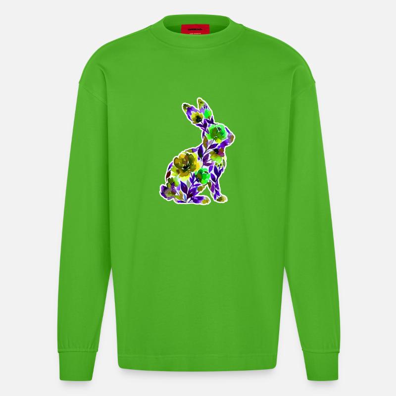 Fleurs en forme de lapin - Manches longues bio épais oversize fabriqué en UE - Apple Neon
