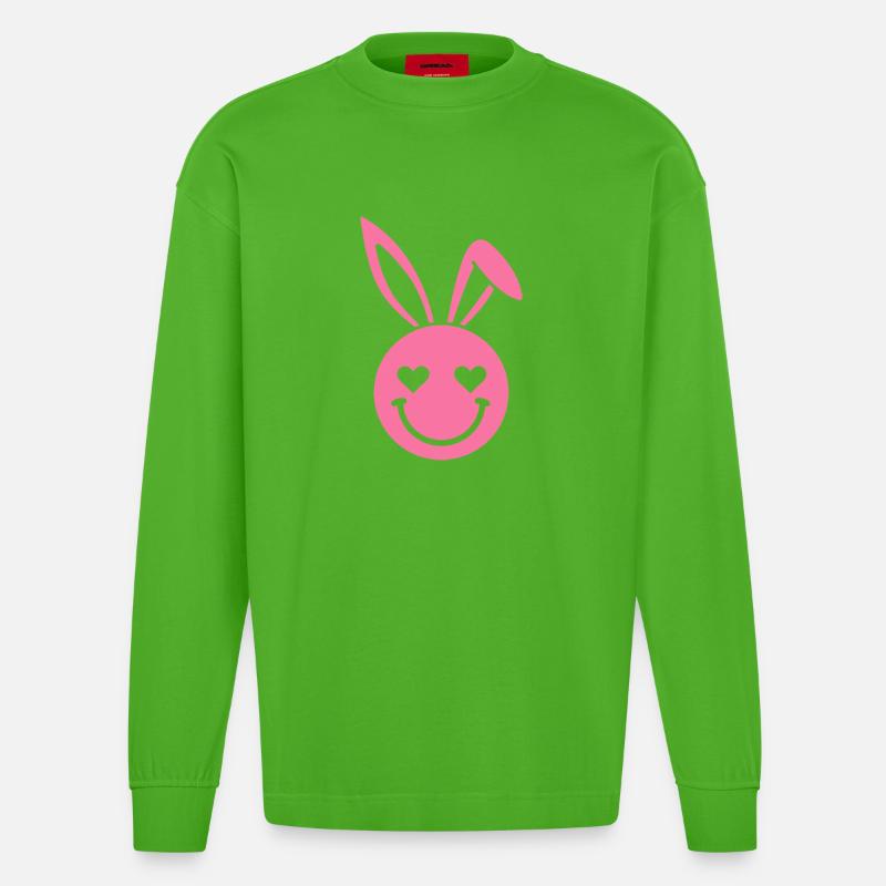Yeux en forme de cœur de lapin rose - Manches longues bio épais oversize fabriqué en UE - Apple Neon