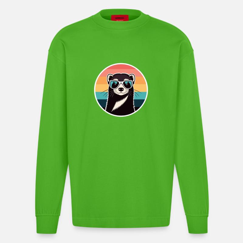 Retro-Otter-Regenbogenbrille - Heavyweight Oversized Organic Langarmshirt Made in EU - Apple Neon