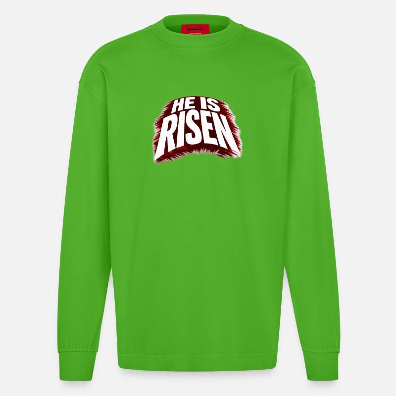 He is risen - Heavyweight Oversized Organic Langarmshirt Made in EU - Apple Neon