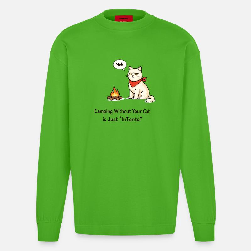 InTent Cat Camping Wortspieldesign - Heavyweight Oversized Organic Langarmshirt Made in EU - Apple Neon