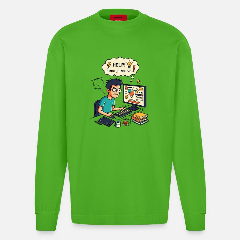 Graphic Designer Chaos Export Panic - Heavyweight Oversized Organic Langarmshirt Made in EU - Apple Neon