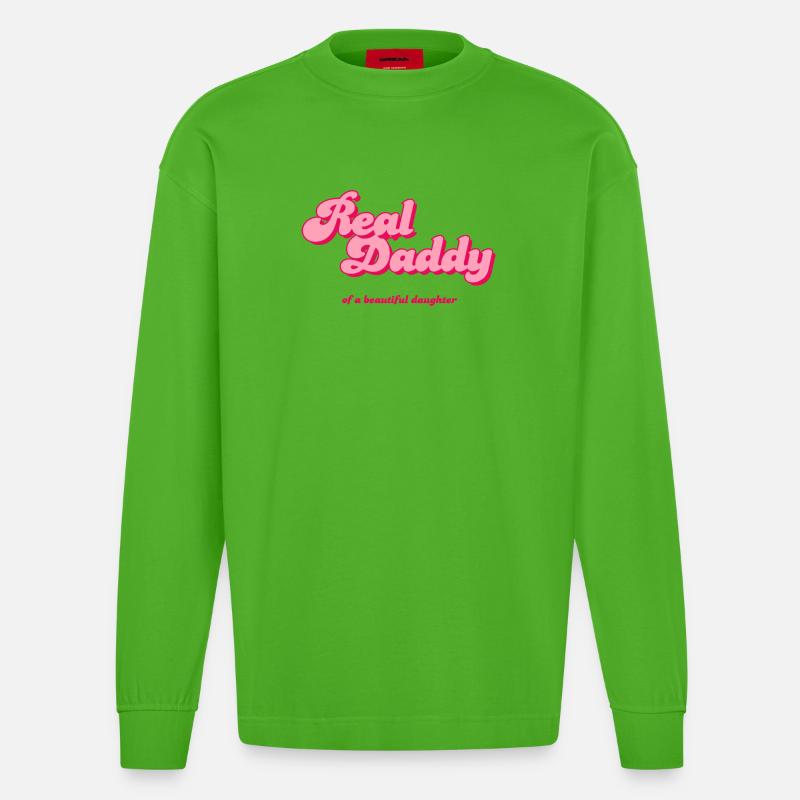 Real Daddy Pink Script Druck - Heavyweight Oversized Organic Langarmshirt Made in EU - Apple Neon