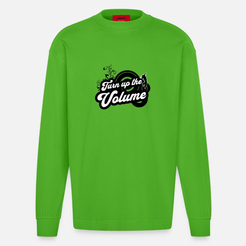 Volume Up — Schwarzes Retro-Skript - Heavyweight Oversized Organic Langarmshirt Made in EU - Apple Neon