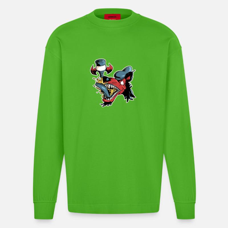 Wolf und fliegendes Bier - Heavyweight Oversized Organic Langarmshirt Made in EU - Apple Neon