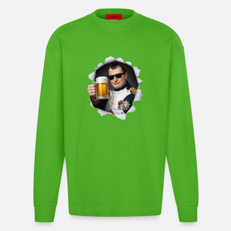 Napoleon hält ein Bier - Heavyweight Oversized Organic Langarmshirt Made in EU - Apple Neon