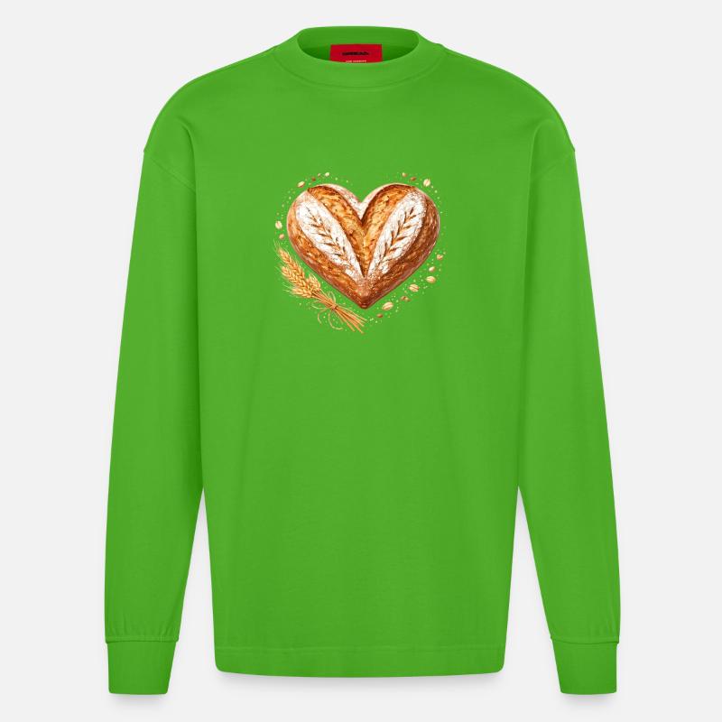 Herz Brot Backen Sauerteig Bäcker Design  - Heavyweight Oversized Organic Langarmshirt Made in EU - Apple Neon