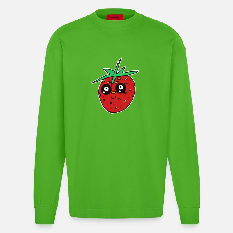 Erdbeere Erdbeeren Frucht Sommer Garten - Heavyweight Oversized Organic Langarmshirt Made in EU - Apple Neon