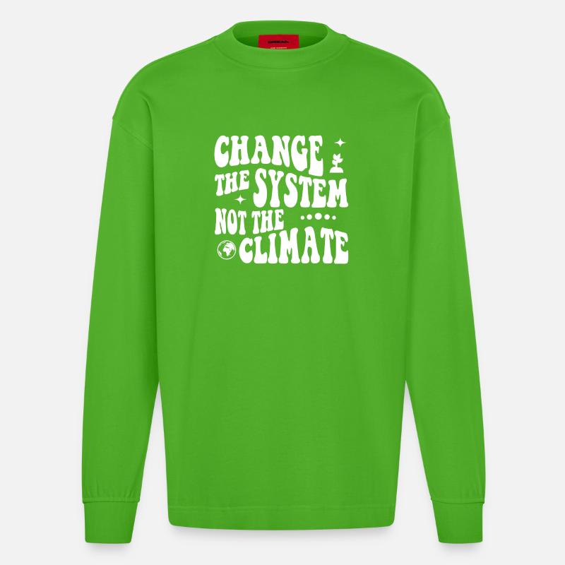 Changer le système, pas le climat - Manches longues bio épais oversize fabriqué en UE - Apple Neon