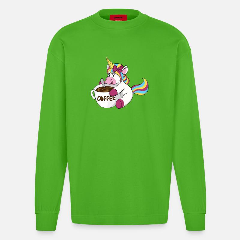 Kaffee Einhorn - Heavyweight Oversized Organic Langarmshirt Made in EU - Apple Neon