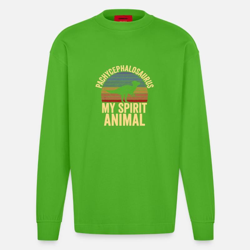 Dicker Geist: Dinosaurier-Tee - Heavyweight Oversized Organic Langarmshirt Made in EU - Apple Neon