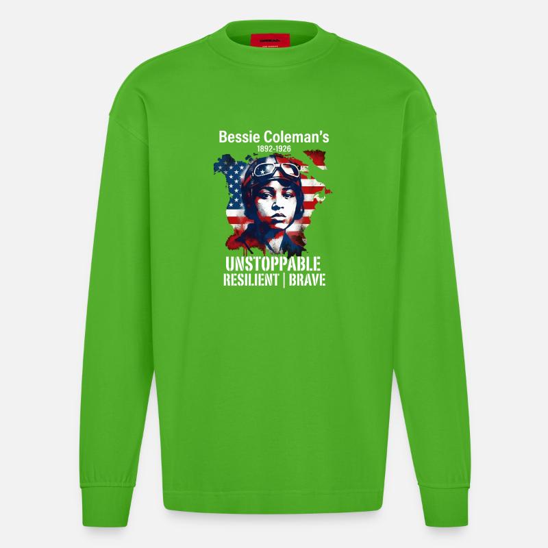 Bessie Coleman Mutig Luftfahrtpionierin - Heavyweight Oversized Organic Langarmshirt Made in EU - Apple Neon