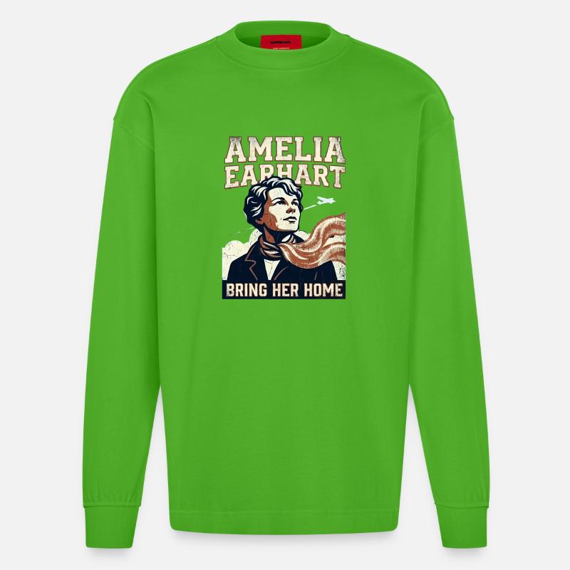 Amelia Earhart – Ramène-la à la maison - Manches longues bio épais oversize fabriqué en UE - Apple Neon