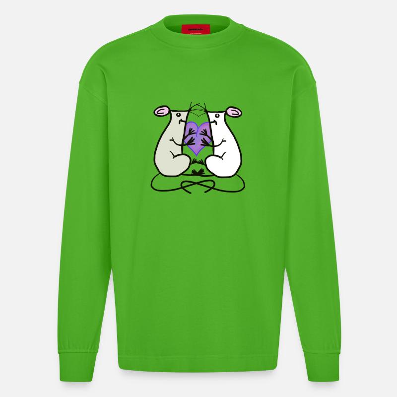 Ratten Mäuse Herz Valentin Freunde - Heavyweight Oversized Organic Langarmshirt Made in EU - Apple Neon