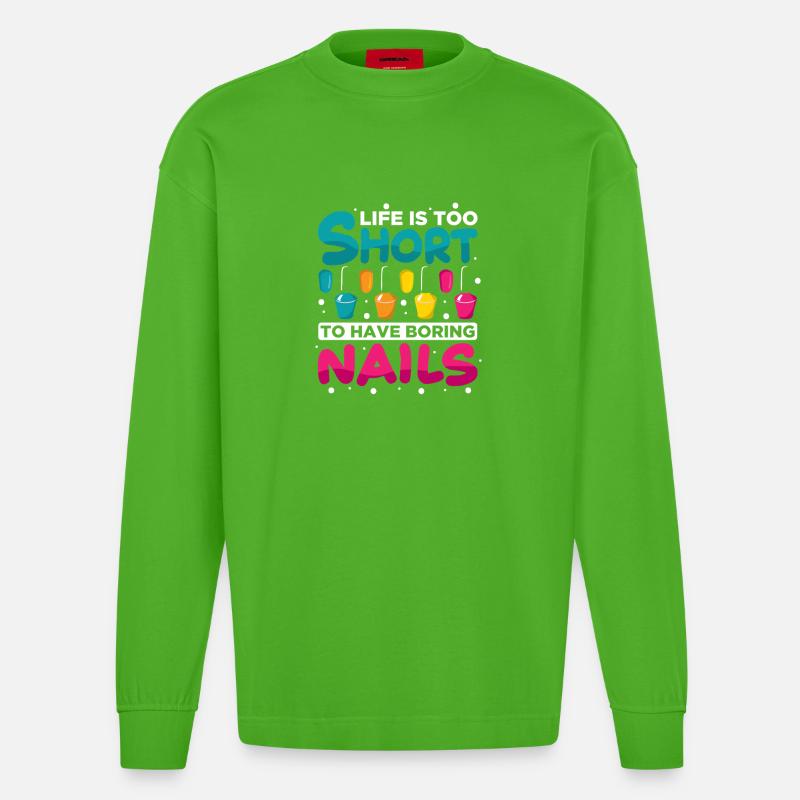 Nageldesigner Nageldesignerin Kosmetik Nagelstudio - Heavyweight Oversized Organic Langarmshirt Made in EU - Apple Neon