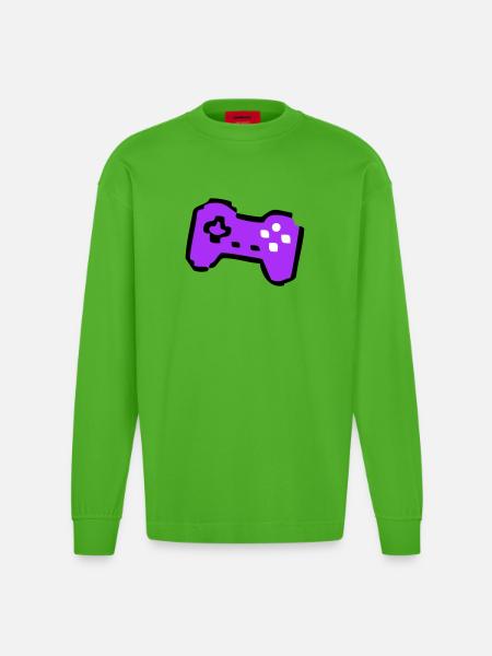 Weird Retro Controller Gamer - Heavyweight Oversized Organic Longsleeve Shirt Made in EU - Apple Neon