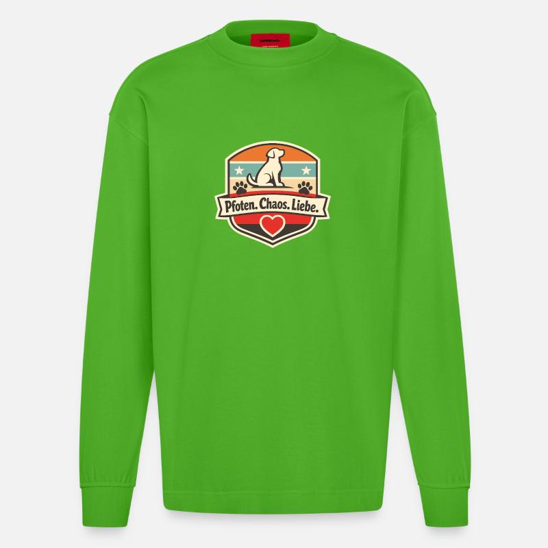 Pfoten Chaos Liebe Patch - Heavyweight Oversized Organic Langarmshirt Made in EU - Apple Neon