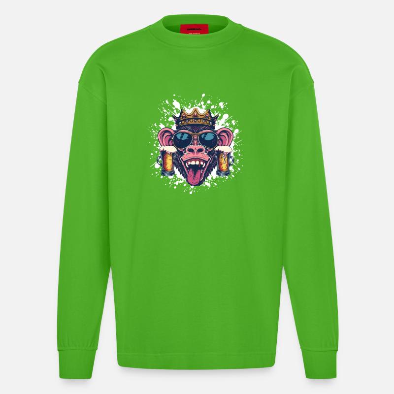 Affe Bier Lustig - Heavyweight Oversized Organic Langarmshirt Made in EU - Apple Neon