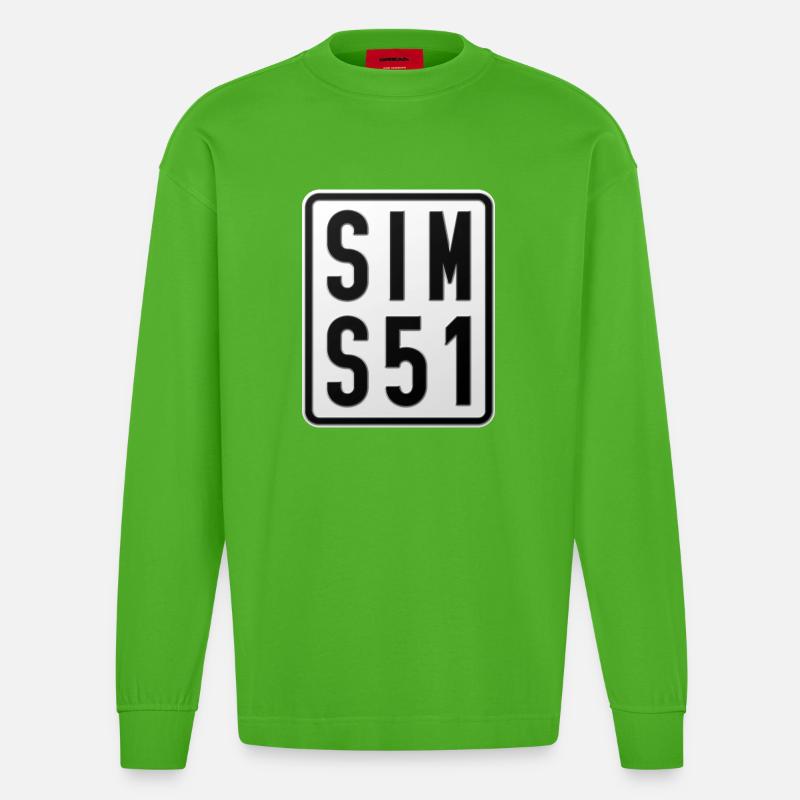 Plaque d’immatriculation du Simson S51 Mobylette - Manches longues bio épais oversize fabriqué en UE - Apple Neon