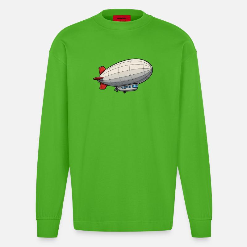 Zeppelin de dessins animés de dirigeables - Manches longues bio épais oversize fabriqué en UE - Apple Neon