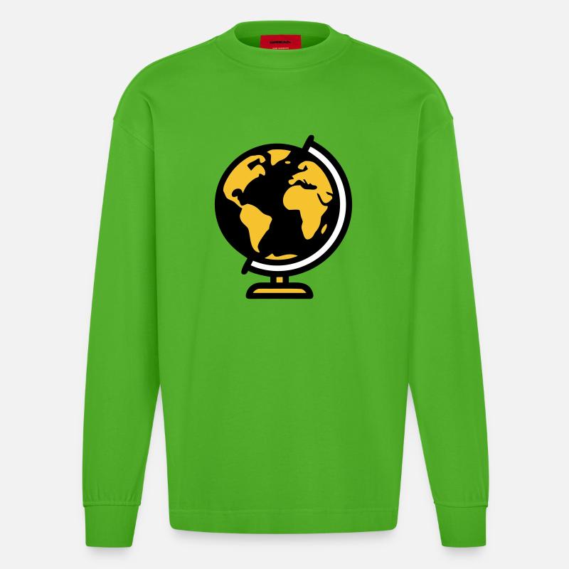 Globus Weltkugel Erde Schule - Heavyweight Oversized Organic Langarmshirt Made in EU - Apple Neon